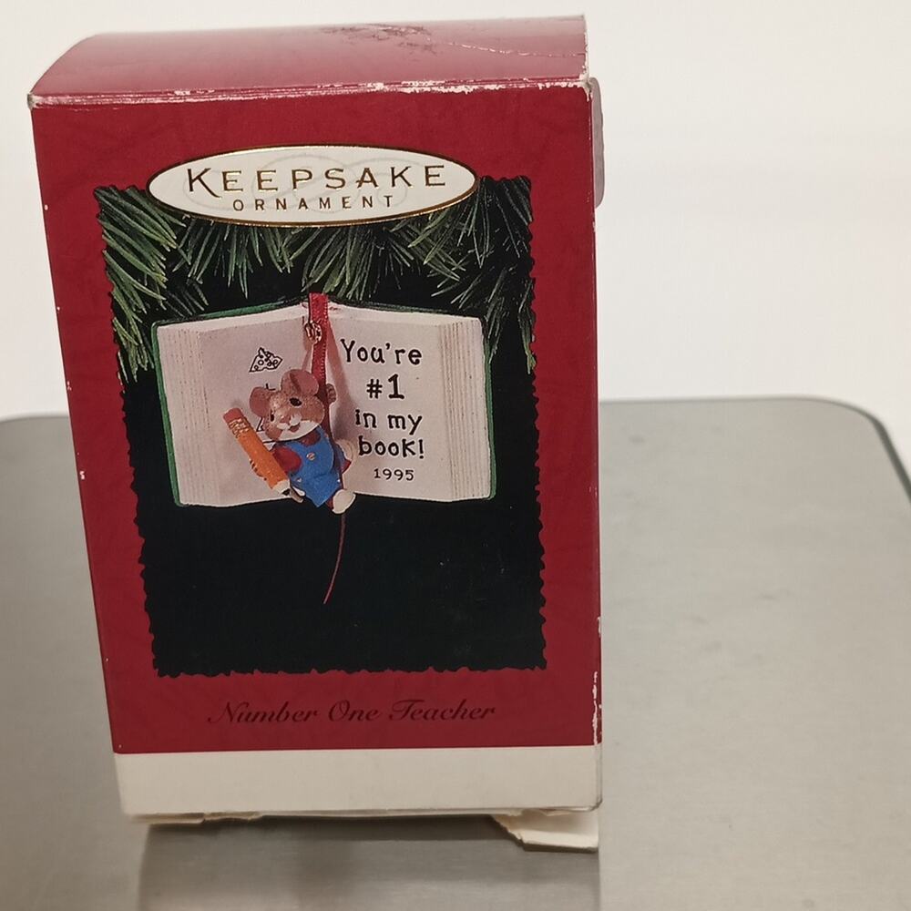 Hallmark Xmas Ornament 1995 Number one teacher " you're #1 in my Book" ceramic